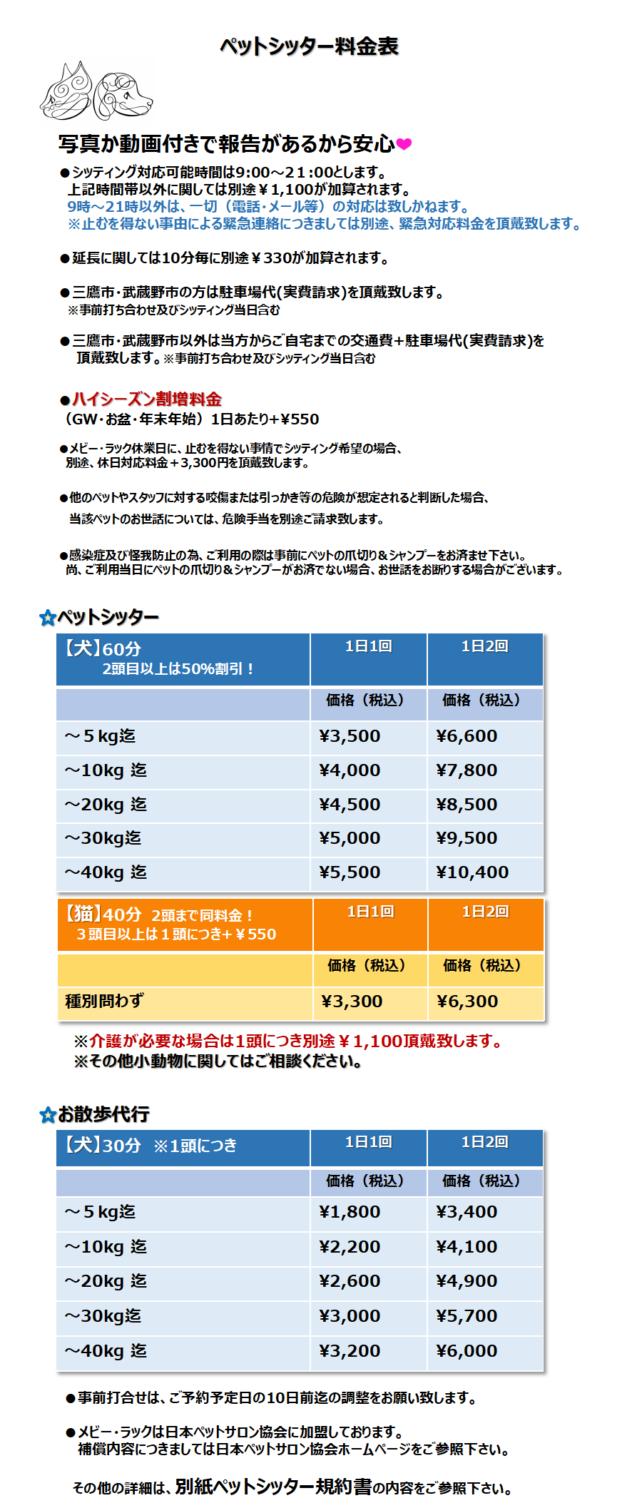 ペットシッター料金