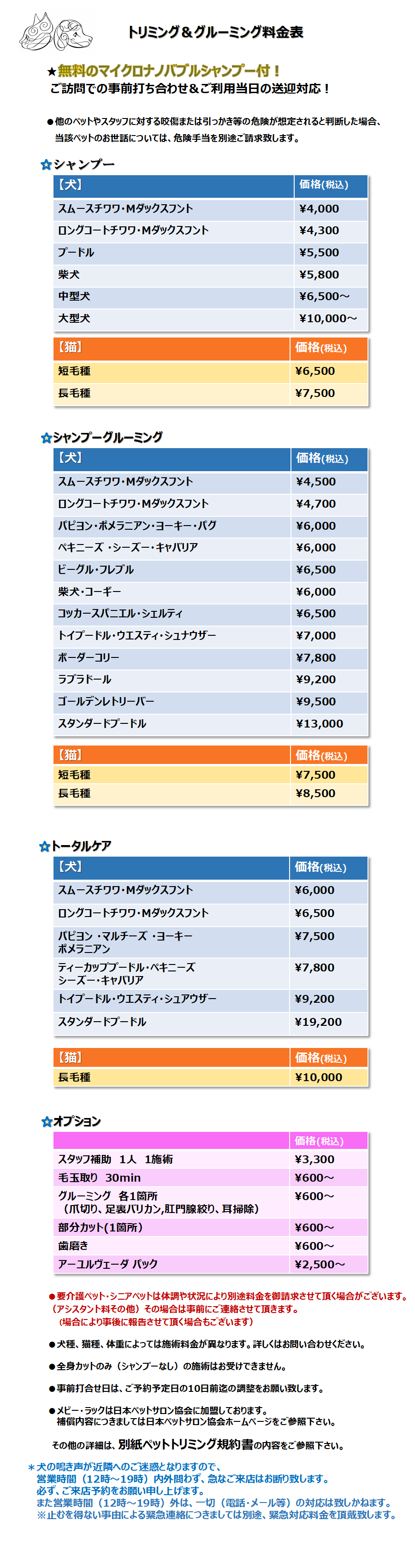 トリミング料金
